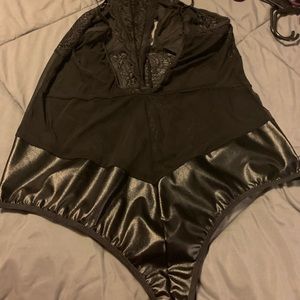 Black lace and pleather bodysuit